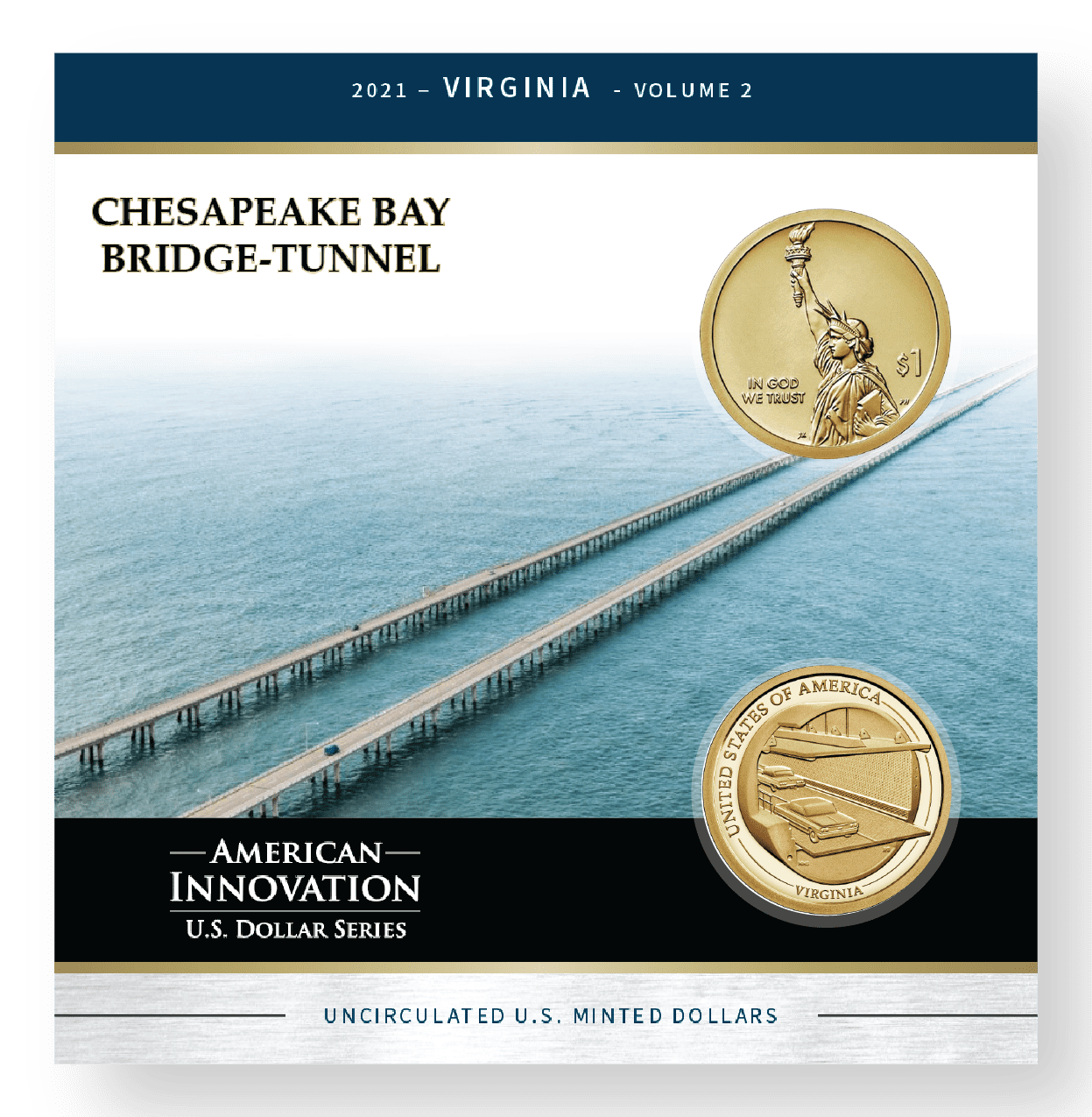 VA Chesapeake Bay Bridge Tunnel 2 American Innovations Dollar Collection-VA Chesapeake Bay