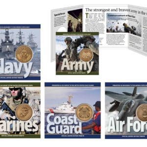 Military Tributes are unique products to honor America's Bravest. Each coin represents the celebration of the men and women who protect our freedom and safety. This tribute coin collection, comprised with brilliant pictures, holds a 39 mm bronze challenge coin affixed to a sturdy tri-fold card describing the history and contributions that the Marines have made.

Challenge Coins have a deep-rooted history. Everything from associating with comrades of particular military campaigns, to law enforcement pride, to individual accomplishments. The idea of carrying your challenge coin is a way of carrying your identity. If a fellow carrier of a challenge coin should “challenge” you, it is with pride and confidence that you present your coin as proof of commitment.