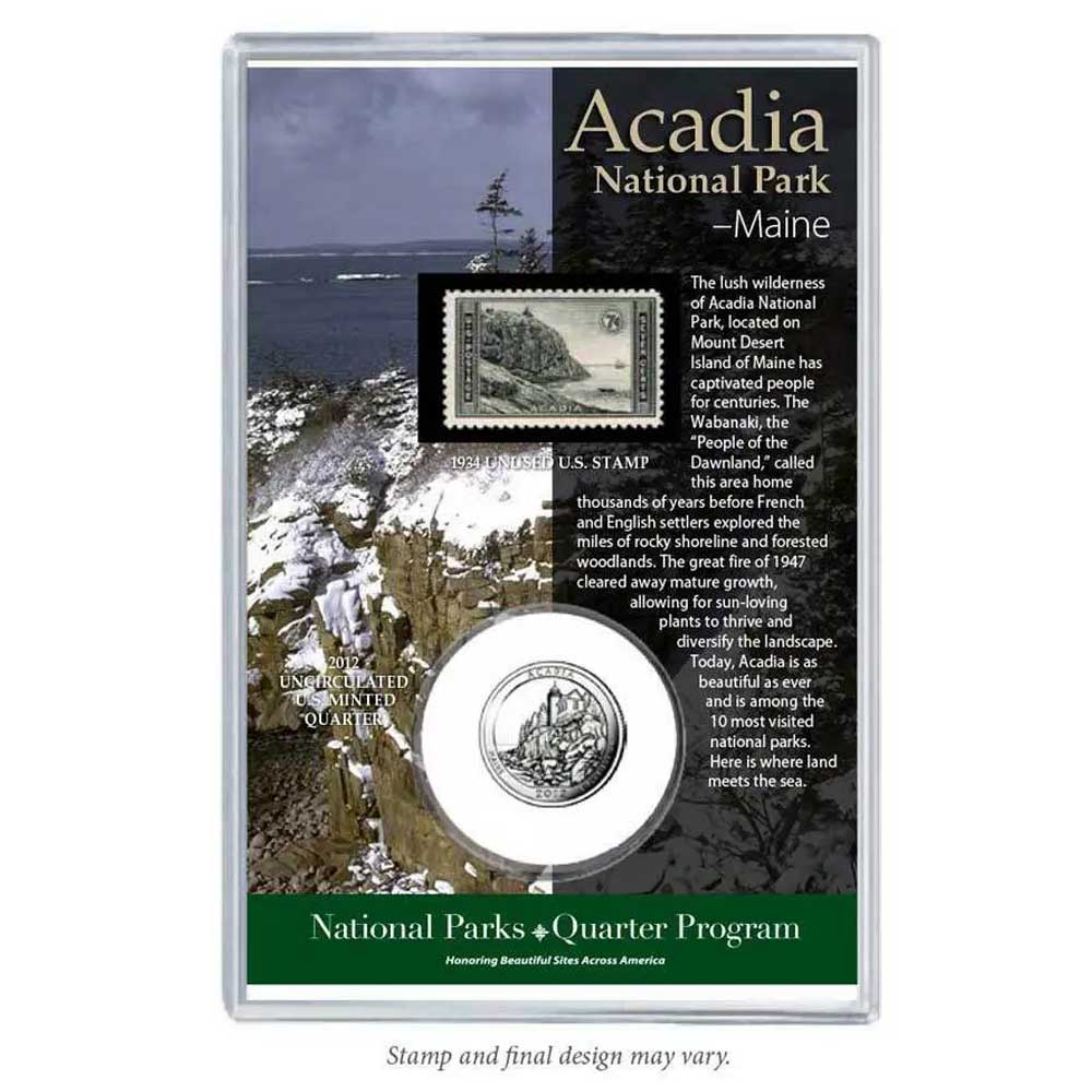 Acadia National Park - Maine 3 acadia national park quarter coin and stamp