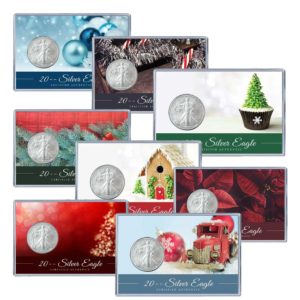 Collection of holiday-themed silver coins
