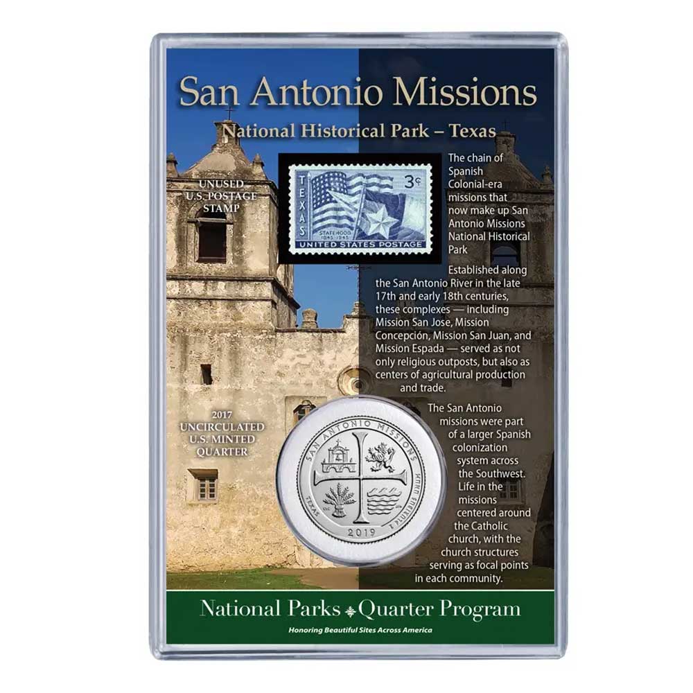 San Antonio Missions National Historical Park - Texas 3 san-antonio-national-park-quarter-coin-stamp